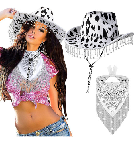 Toulite Sombrero Con Estampado Vaca Vaquera Con Flecos Con