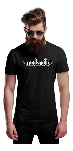 Camiseta Negra De Algodón Rock Moderatto Logo Banda