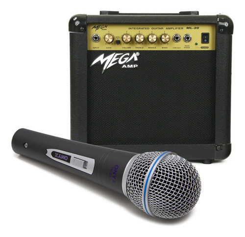 Kit Microfone Com Fio Tk 22c Onyx + Amplificador Ml 20 Mega Cor Preto