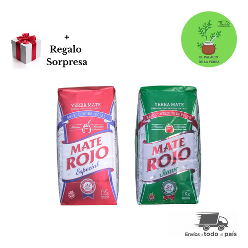 Yerba Mate Rojo Combo 8 Esp 1kg + 8 Sua 1kg +regalo Sorpresa