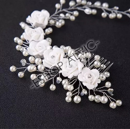 Tiara Tocado De Novia Con Flores - Con Peine