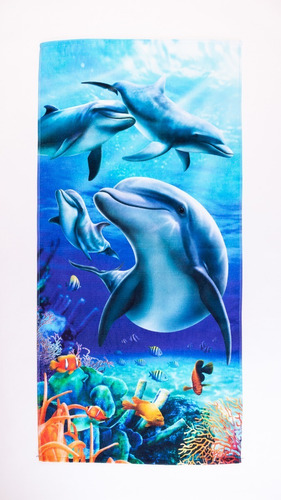 Toalla De Playa Estampada Delfines, 100% Algodón, Hilasal Color Azul Blue Dolphins