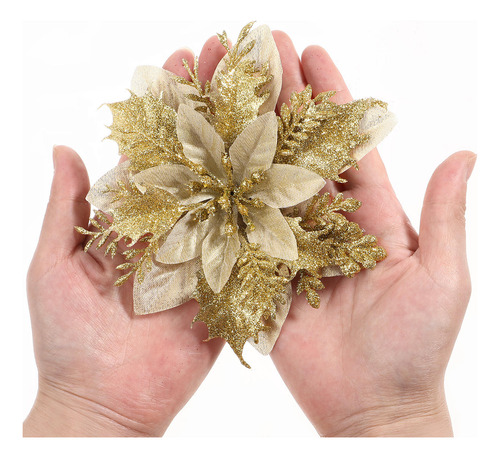 12 Unidades De Flores De Pascua Artificiales Con Purpurina N