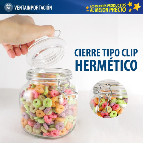 Imagen 5 de 5 de Frasco De Vidrio Hermetico Organizador Grande Tapa Clip