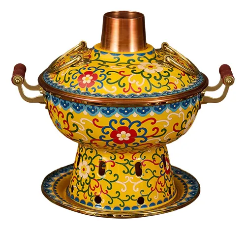 Cloisonne Hot Pot Cooking Pot Chafing Dish Kitchen Yellow