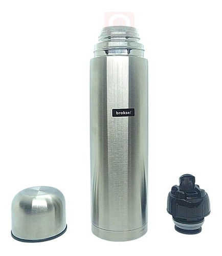 Termo Acero Inoxidable Broksol 1 Litro Tapon Cebador Mate Color Plateado