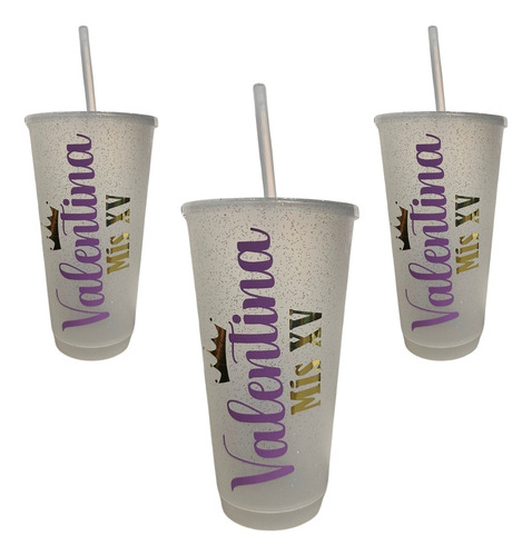 10 Vasos Glitt Reusables 24 Oz Personalizados Fiesta Xv Boda