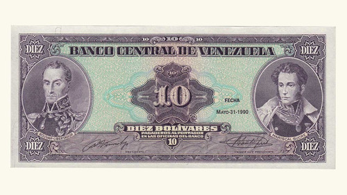 Venezuela, 10 Bolívares, Mayo-31-1990, S/s, Unc. **muestra**