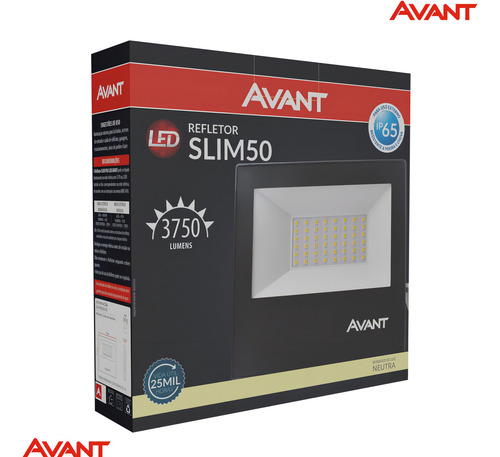 Kit 10 Refletores De Led Luz Neutra 127/220V 50w Ip65 Preto Slim50 Avant
