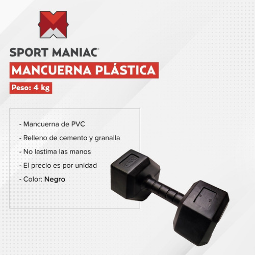 Imagen 2 de 3 de Mancuerna Manubrio Hexagonal De 4 Kg Pvc Sport Maniac
