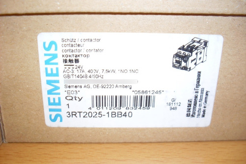 Siemens Sirius Contactor De Potencia 17a 7,5kw 3rt2025-1bb40