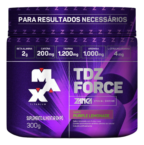 Pré Treino Tdz Force Gabriel Zancanelli 300g Sabor Purple Lemonade