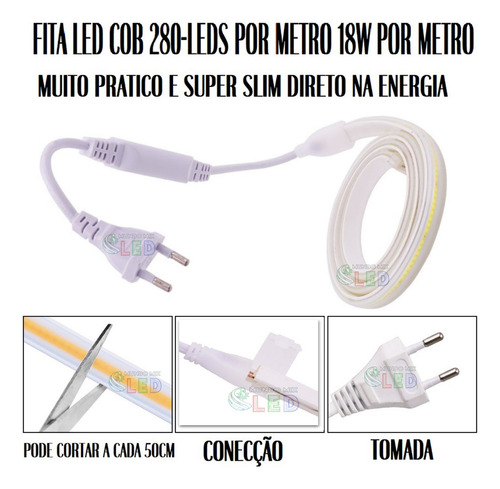 25mts Mangueira Fita Led Cob Ip67 280leds 18w Por Metro Cor