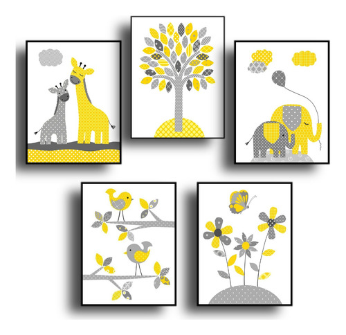 Set De 5 Cuadros Decorativos Infantiles Para Bebes