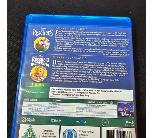 Bluray Bernardo E Bianca 1 E 2 - The Rescuers Importado Uk