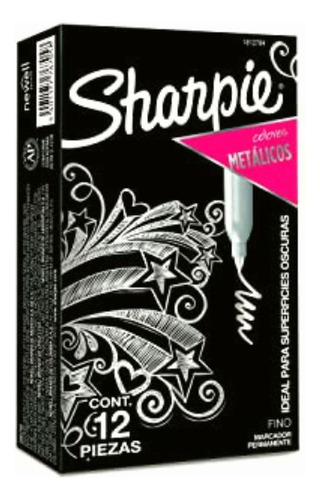 Sharpie 1812784 Marcadores Metálico Plata, 12 Piezas