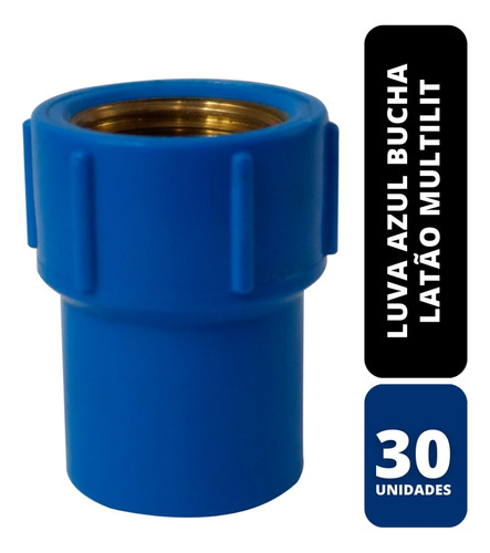 Kit Com 30 Luva Com Bucha Latão 25x1/2 Azul Multilit