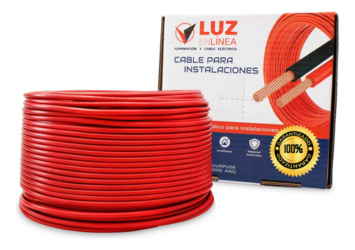 Cable Eléctrico Profesional Calibre 10 Thw Cca Rojo, Caja Con 50m, Marca Luz En Linea, Modelo Lel-pro10-50r