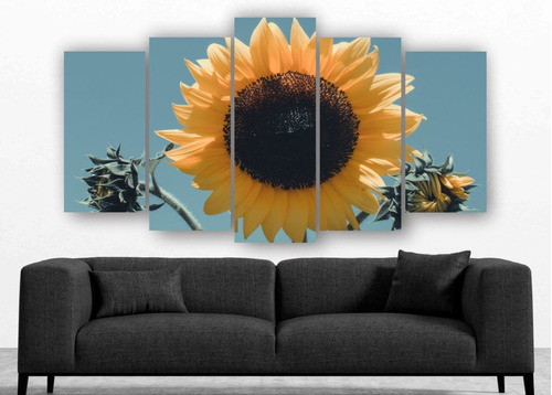 Set De 5 Cuadros En Tela Girasol Gigante Decorativo Arte