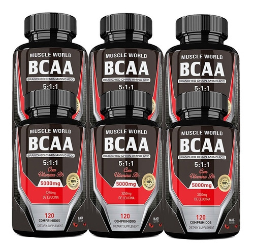 6x Bcaa C/ Vitamina B6 (120cáps) Muscle World