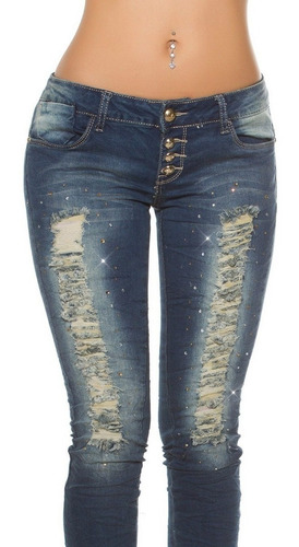 Jeans Koucla Ripped Look Con Pedrería Importado !!!