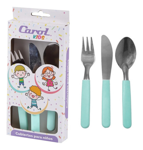 Set X3 Cubiertos Infantiles Carol De Acero Inox Niños