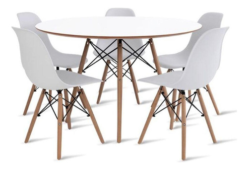 Conjunto Mesa Jantar Eames Eiffel Tampo Madeira + 5 Cadeiras