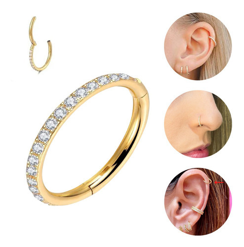 Piercing Titânio Argola Dourado Pedras Swarovisk Clicker