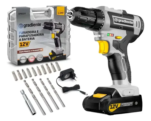Parafusadeira Furadeira Gradiente GPB12V 3/8 a Bateria Cor Cinza ...