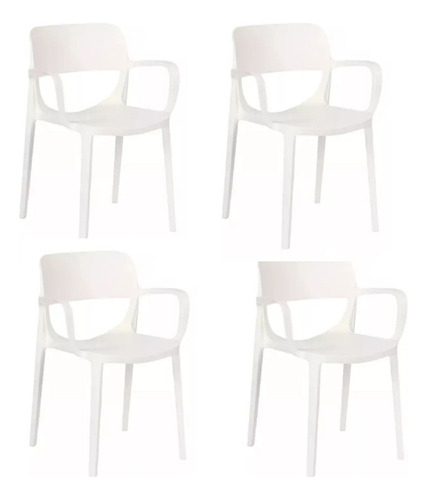 Pack X4 Silla Apilable Smile Comedor Jardin Quincho C/ Brazo Color Blanco