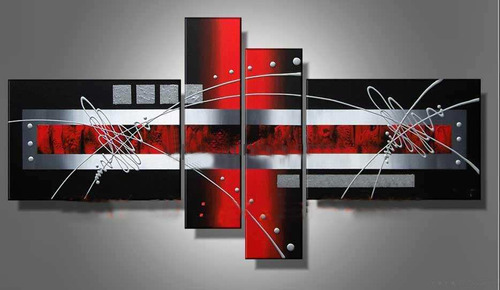 Cuadro Triptico Decorativo Abstracto Rojo, Negro, Aluminio