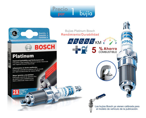 Bujía Bosch Platino Fgr7dqp+ / 0242236562 (por 1 Pz)