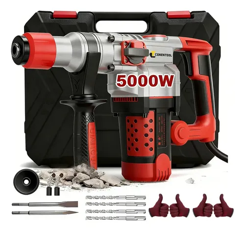 5000w Demoledor Rotomartillo Rompedor De Concreto 20J Uso Rudo Kits Cincelator Sds-plus Industrial Rotomartillo Perforador Con Embrague Automático y Accesorios
