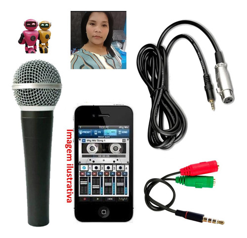 Imagem 6 de 7 de Microfone 58 Com Fio Adaptador Para Usar Em Celular Plug P3