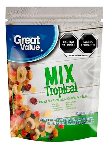 2 Pza Mix De Frutos Secos Great Value Tropical 300 G