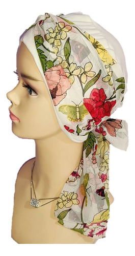 Turbante Gorro Dama Mujer Elegante Mascada Oncológico Quimio Color Beige Estampado 1