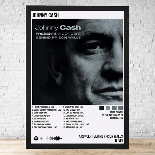 Cuadro Johnny Cash 5 30x40 Con Vidrio Y Marco Madera C565 Negro Clasico