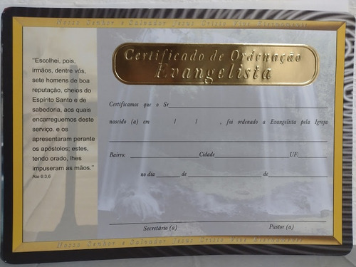 Certificado De Obreiro Da Igreja Borda Dourada 20 Unidades
