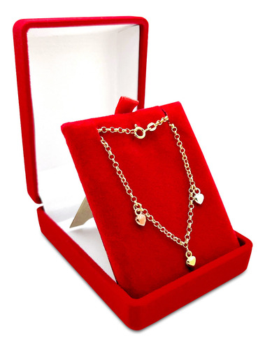 Pulseira Portuguesa Em Ouro 18k Corações Amarelo Branco Rosé