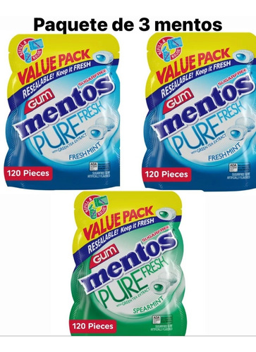 3 Paq. De Mentos Sin Azúcar 120 Unidades 2 Azules Y 1 Verdes