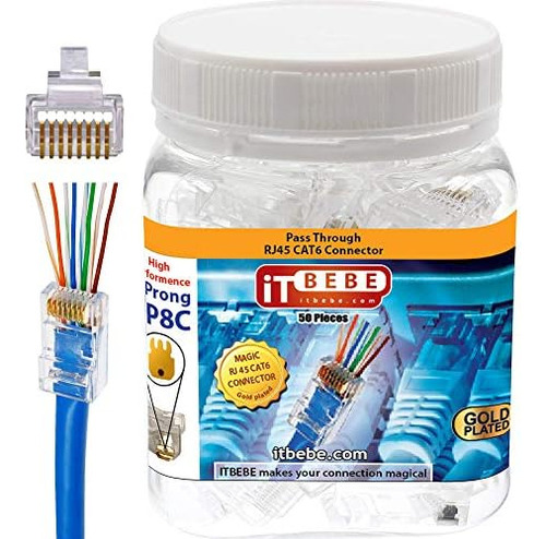 Conectores Pasantes Itbebe Rj45 Cat6 De 50 Piezas, Color Dor