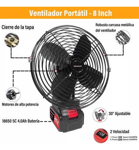 Ventilador Portátil Inalámbrico Ventiladores Piso Recargable