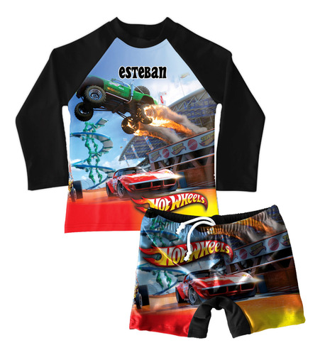 Traje De Baño Niño Conjunto Boxer Hot Wheels Personalizado