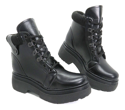 Imagen 3 de 6 de Bota Borcego Mujer Puño Tela Cuero Vegano Invierno