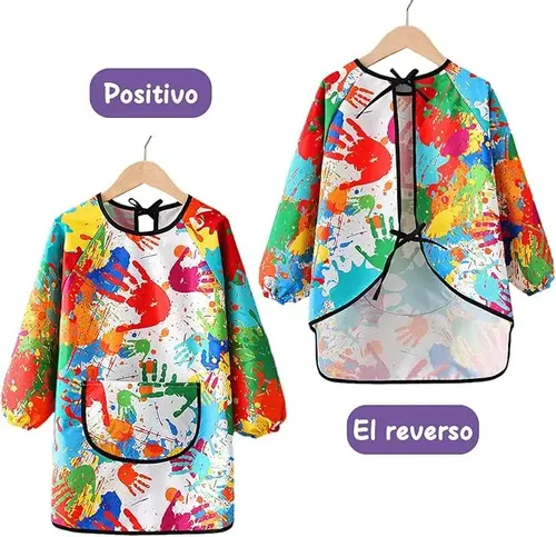Set De 2 Delantales De Manga Larga Para Niños | Bata De Arte Con Bolsillo | Talla S Para Niñas De 128 Cm | Ideal Para Pintar Y Manualidades