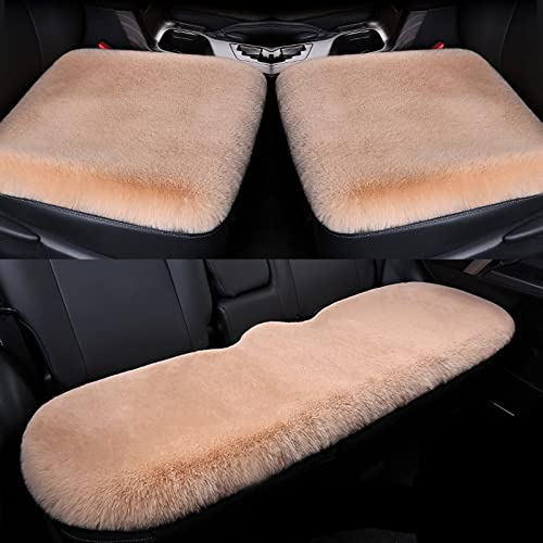 Egbang 1 Set 3 Pcs Soft Fluffy Auto Seat Cover Faux Wool Aut