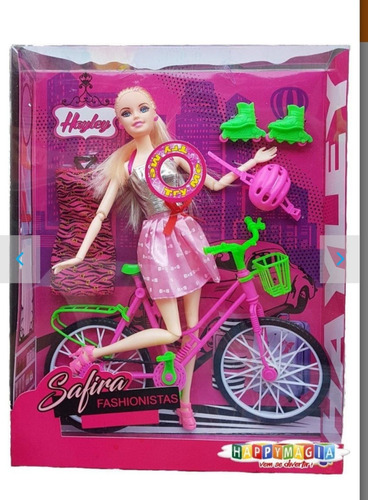 Boneca Ciclista Musical Articulada Com Patins E Acessórios