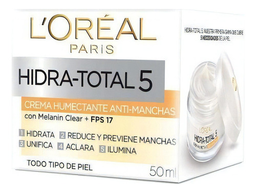 Crema Humectante Anti Manchas L'Oréal Paris Hidra-Total 5 para todo tipo de piel de 50mL