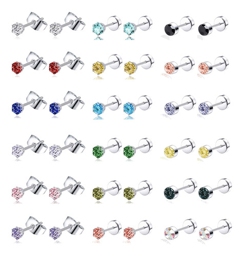 Tornito 20g 18 Pares De Aretes De Acero Inoxidable Con Circo