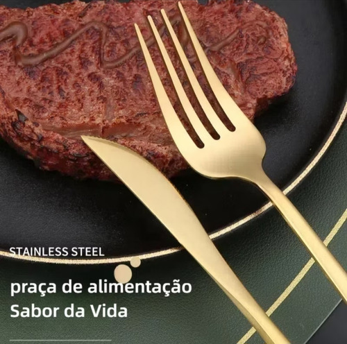 24pcs Conjunto De Talheres De Aço Luxo Inoxidável Preto-ouro